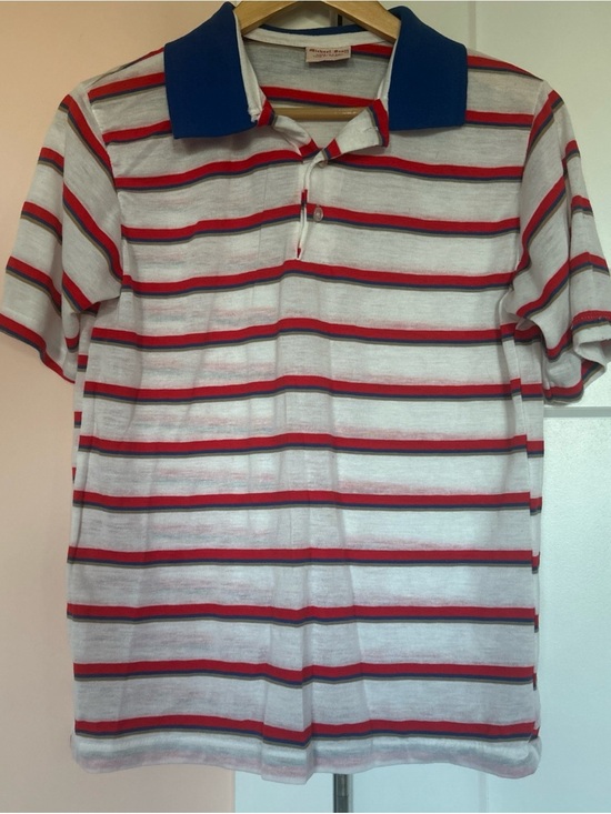 michael scott Other - Vtg Michael Scott Polo Shirt M Red Blue Striped Slim Retro 80s Patriotic USA